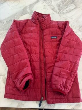 Patagonia Nano Puff Jacket Size Large 12 Youth Quilt Wax Red Full Zip Black